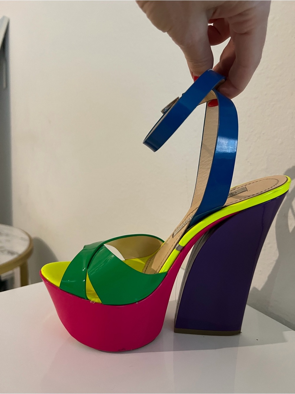 Women's Multicolor Patent Platform Sandal - Blue, Green, Pink Gianmarco Lorenzi - Picture 5 of 9
